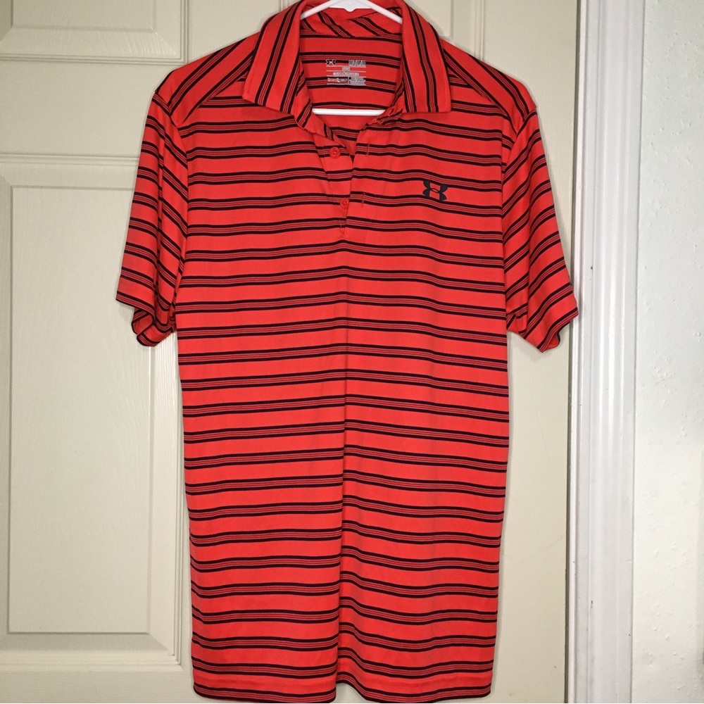 Under Armor Mens Heat Gear Red Quarter Button Loose Fit Collar